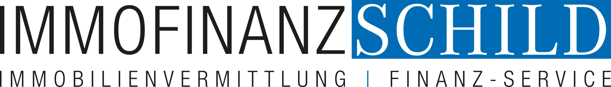 Logo Kopie Logo für ImmoFinanzSchild mit dem Wort SCHILD in einem blauen Kasten und dem Text Immobilienvermittlung | Finanz-Service darunter.
